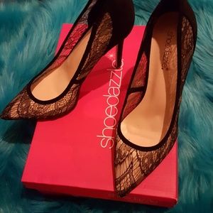 Black lace see through heels